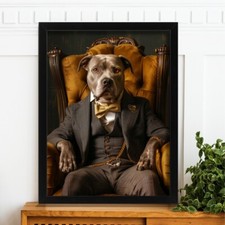 Elegant Dog in Suit Art Print Vintage Style Animal Portrait Staffy Picture Art