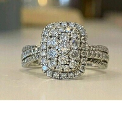 2 Ct Simulated 925 Sterling Silver Women's Cluster Engagement Wedding Ring