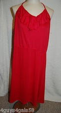 Womens Knit Dress RED Ruffled Neckline ABOVE KNEE Spaghetti Strap 2X 18W-20W