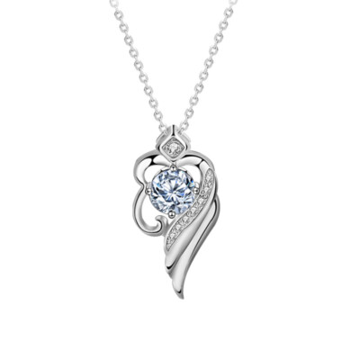 0.5CT Created Moissanite Pendant Wing Shaped 925 Sterling Silver Necklace