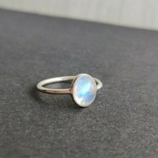 925 Sterling Silver Natural Rainbow Moonstone Jewelry Ring For Her All Size 3-14