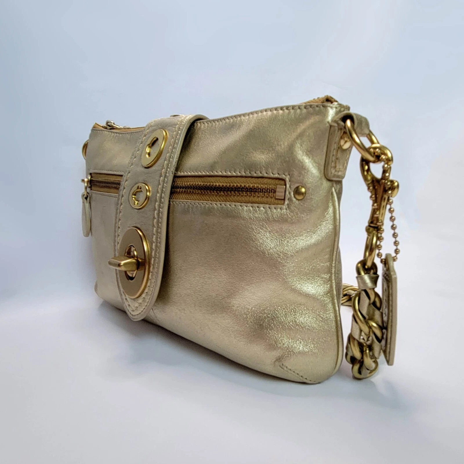 RARA pochette grande Coach F13756 pelle oro edizione limitata tracolla