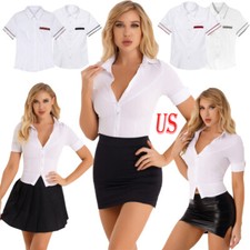 US Women's Secretary Cosplay Cosplay Teacher Uniform Outfit Button Shirt Costume
