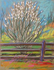 ORIGINAL White Tree Landscape Pastel Painting JMW art Impressionism J Williams