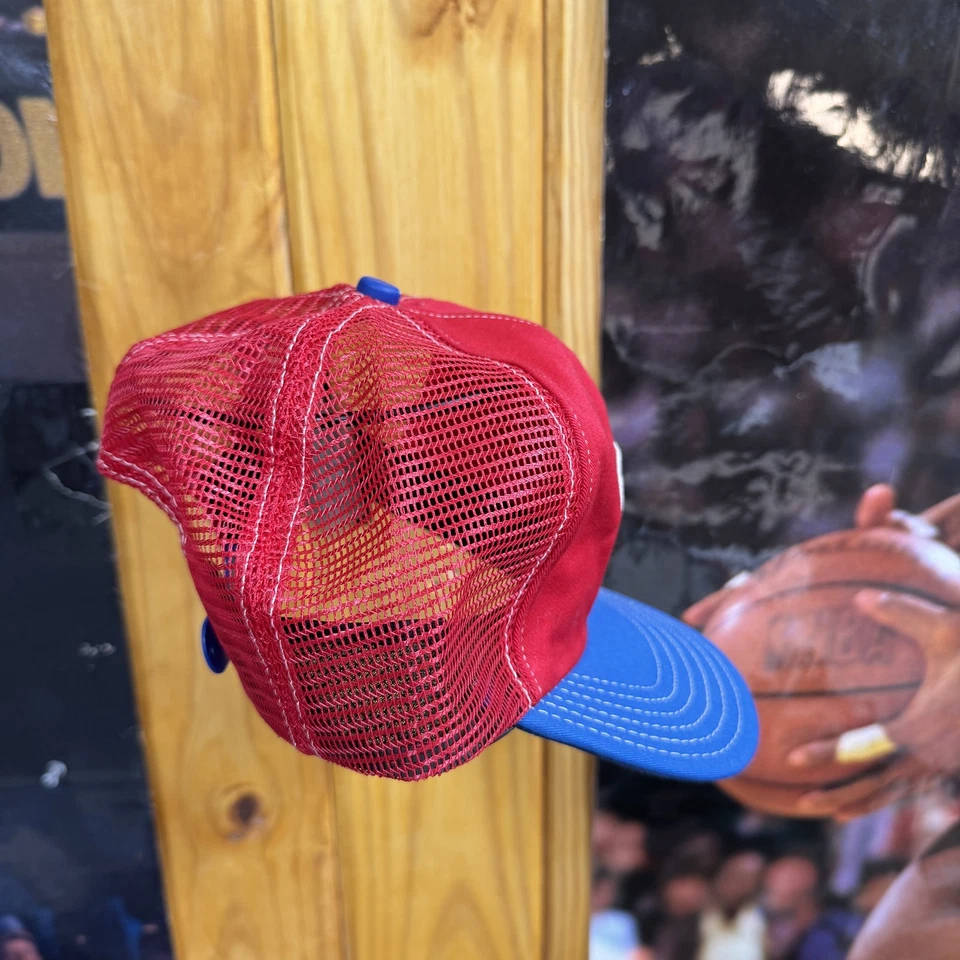 VINTAGE STP Hat Cap Snap Back Red Blue Mesh Trucker Patch Racing Mens 80s - Image 2 of 4