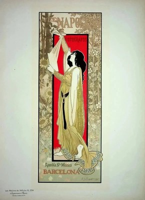 A de Riquet: Art Nouveau: Medieval Lady, Original Signed Lithograph, 1900