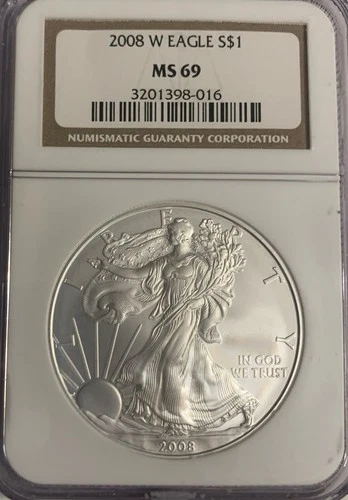 2008-W AMERICAN SILVER BURNISHED EAGLE :: NGC MS-69 ::