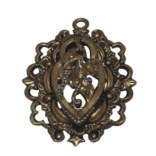 Antique Ornate Brass Filigree Pendant Vintage Floral Revival Jewelry