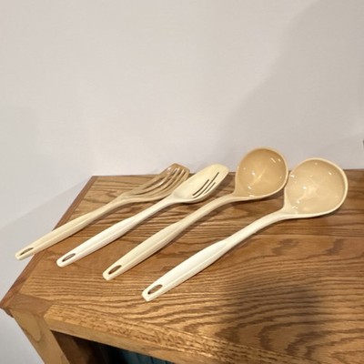 Foley Vintage Beige Plastic Utensil Set w/ Spatula, Slotted Spatula, Ladle