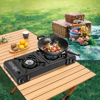Gaskocher 2-Flammig Campingkocher Mit Tragetasche Grillplatte 64X27,8Cm