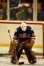 Winter Olympics USA goalie Jim Craig during Gold Medal Game vs Fin- Old Photo