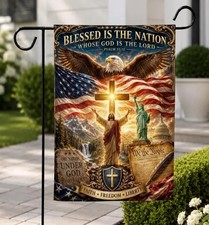 Patriotic Christian Garden Flag Jesus American Flag Psalm 33:12 Yard Banner