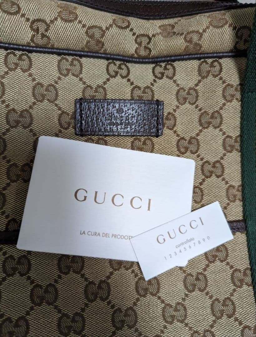 GUCCI Canvas Shoulder Bag Tote Bag Leather Trim Beige Brown Authentic thumbnail 12