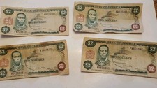 4 Foreign Currency; Bank Of Jamaica 2 Dollar Note 1960 Paul Bogle On Bills