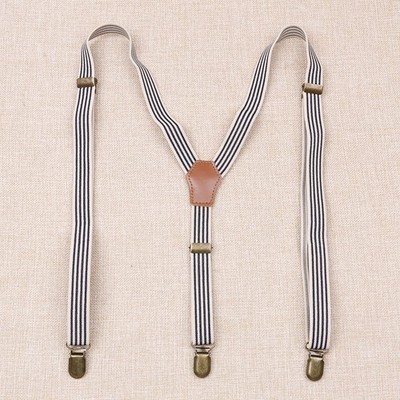 Striped Stretch 3 Clips Elasticated Suspenders 2cm Wide Trouser Straps Braces