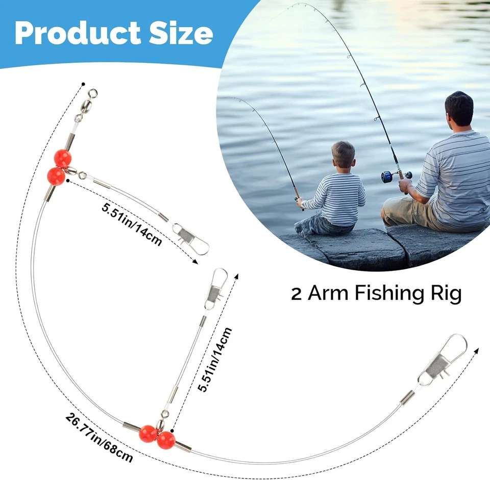 6 Pcs 2 Arm Fishing Leaders with Swivels Stainless Steel Nylon Wire for Saltwate - Image 2 of 4