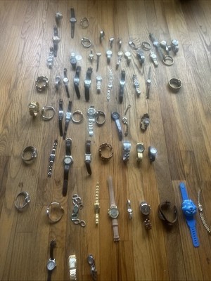 Huge Watch Lot Of  About 65 Watches Timex 20 + Fossil Timberland etc