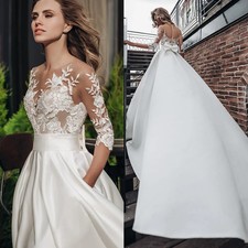 Elegant A-Line Wedding Dresses Short Sleeves Satin Appliques Bow Bridal Gowns