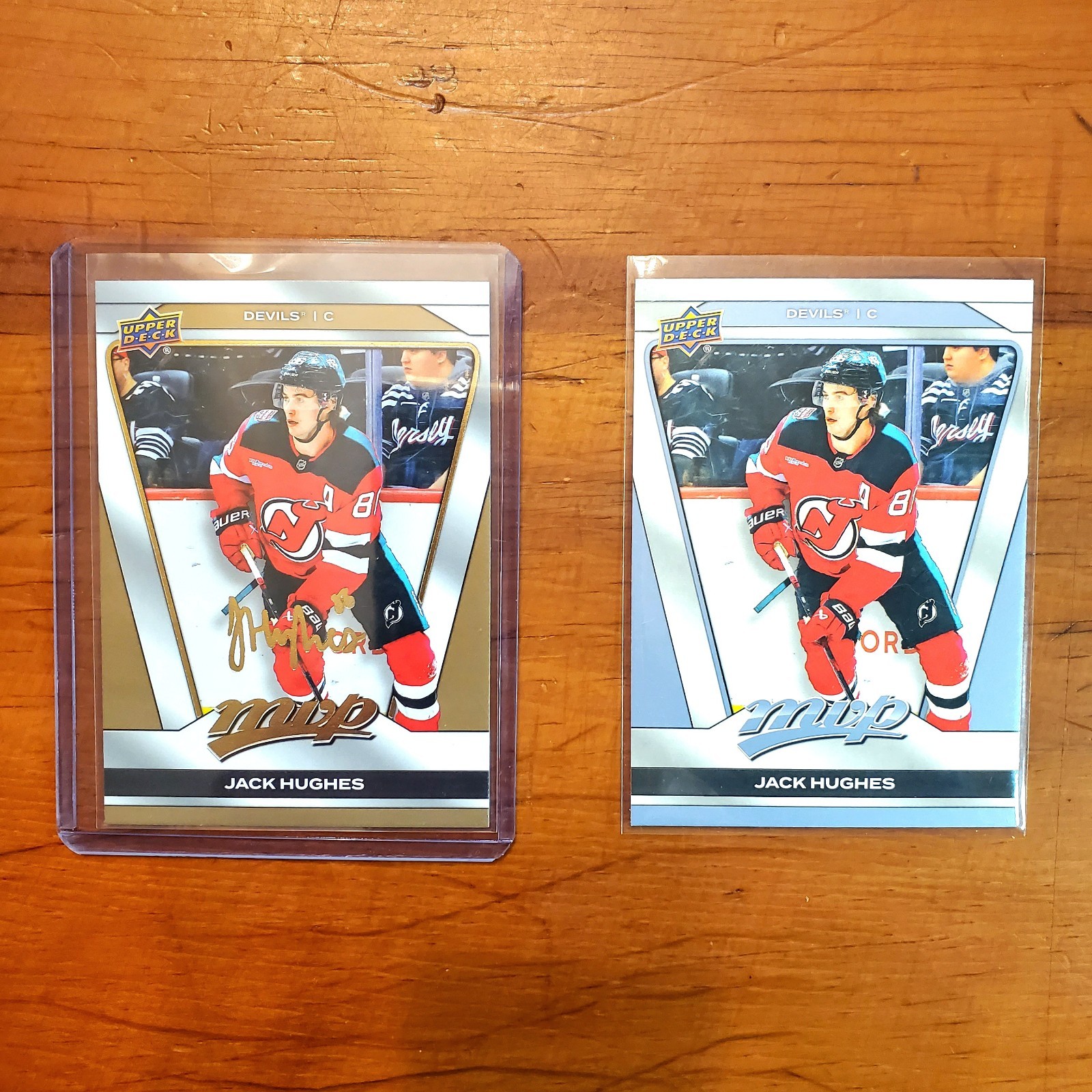 2025-26 Upper Deck MVP Gold Script #18 Jack Hughes + Base 18 SHARP Pair Devils 