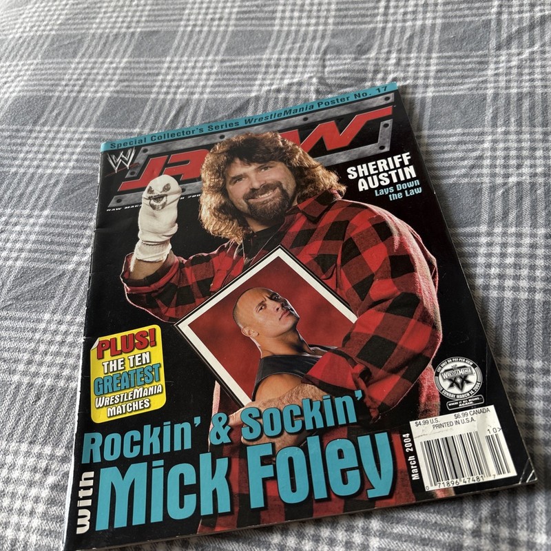 MARCH 2004 WWE RAW Mick Foley Cover The Rock Wwf AEW W Poster And Catalog