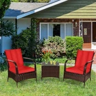 3PCS Patio Rattan Conversation Set Outdoor Furniture Set w/ Table Cushions