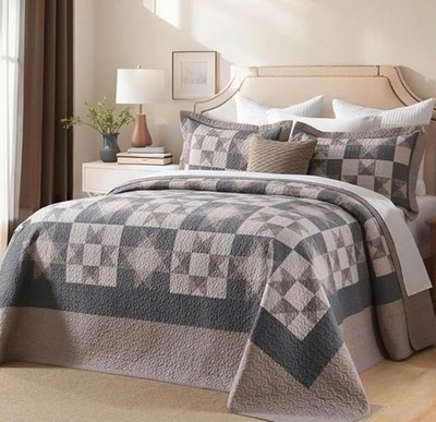 Stars Quilt EWlinens bedspread (120''x120'') and 2 pillow shams