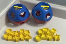 TWO Vintage Tupperware SHAPE-O-BALL Red/Blue Tupper Toy Shape Sorter 10 Shapes 