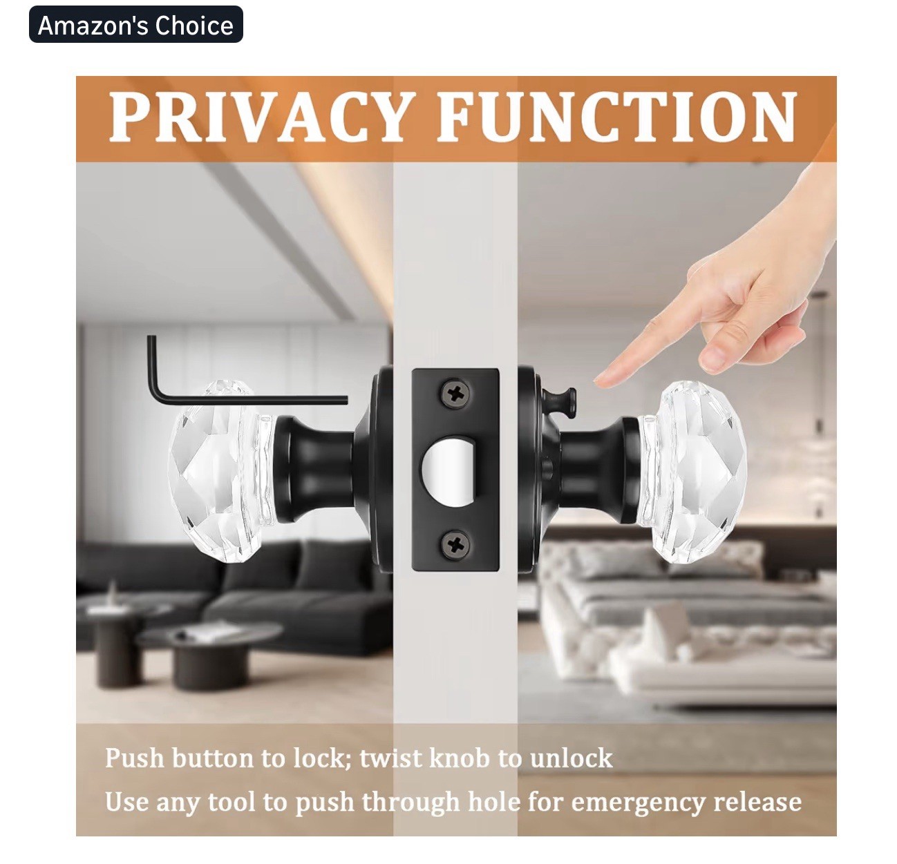 Orger 6 Pack Glass Door Knobs with Flat Black Rosette, Bath/Bed Door Knobs