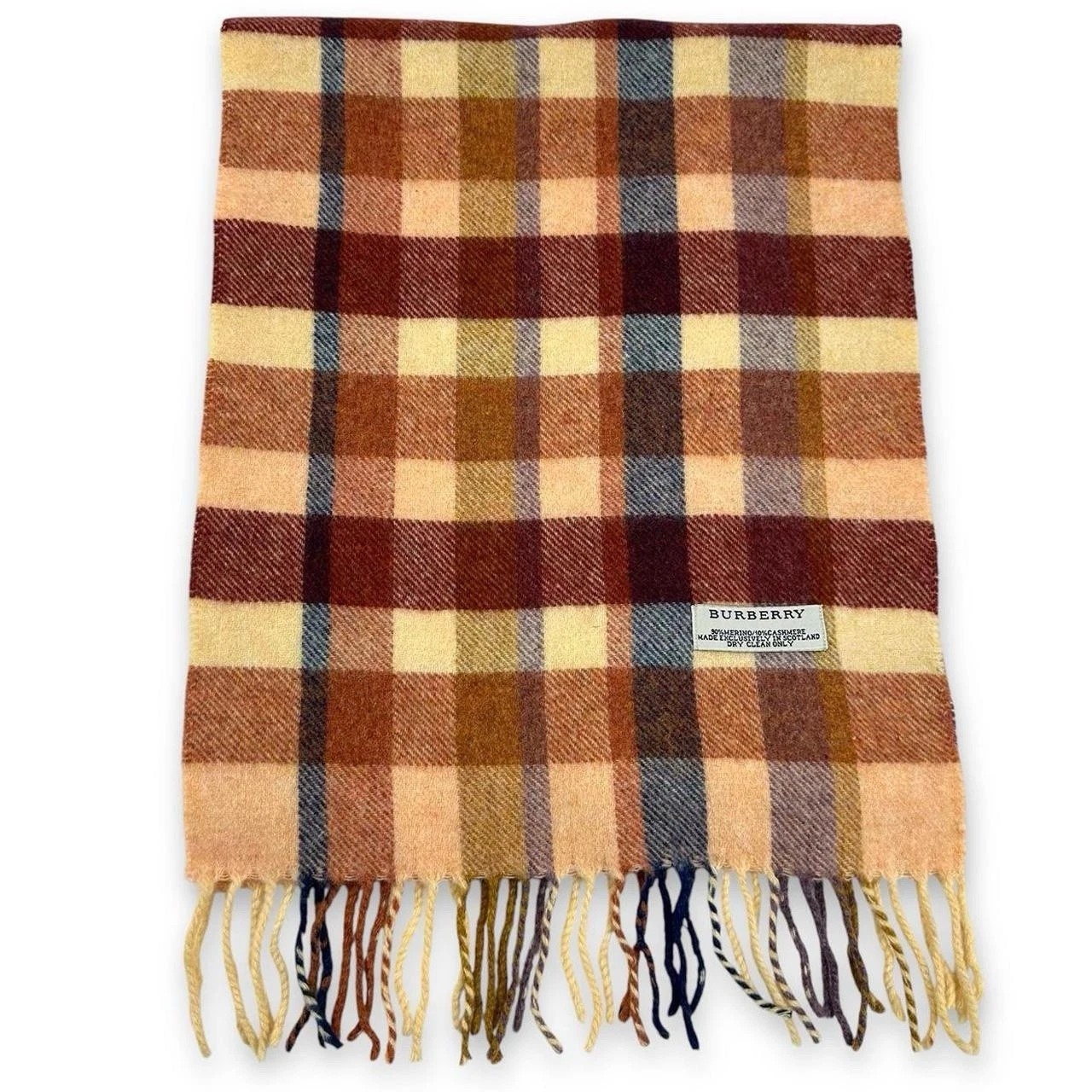 Vintage Burberry Cashmere & Merino Wool Checked Scarf, Brick Orange Cream (A63)