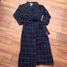 The Vermont Country Store Robe men's sz S SMALL Flannel green navy blue Plaid