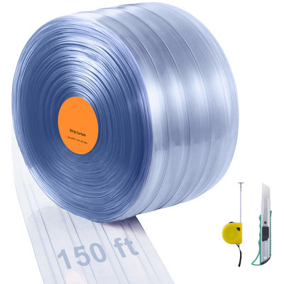 Strip Curtain Ribbed PVC Door Curtain 150'x8'' Roll Cooler Freezer Plastic