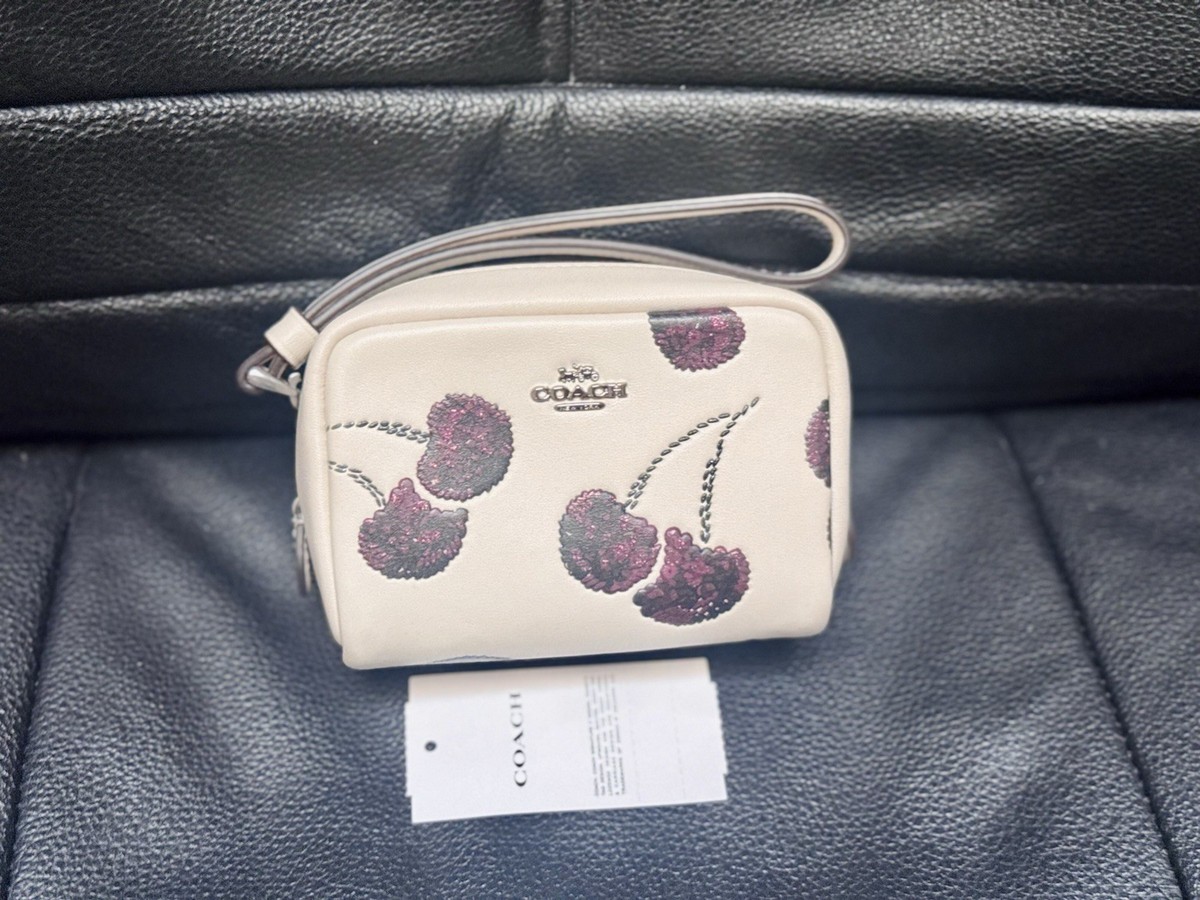NWT Coach Pouch Wristlet With Cherry Print CDF01 in Chalk Multi | eBay