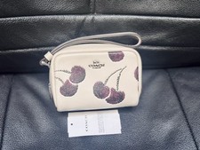 NWT Coach Pouch Wristlet With Cherry Print CDF01 in Chalk Multi