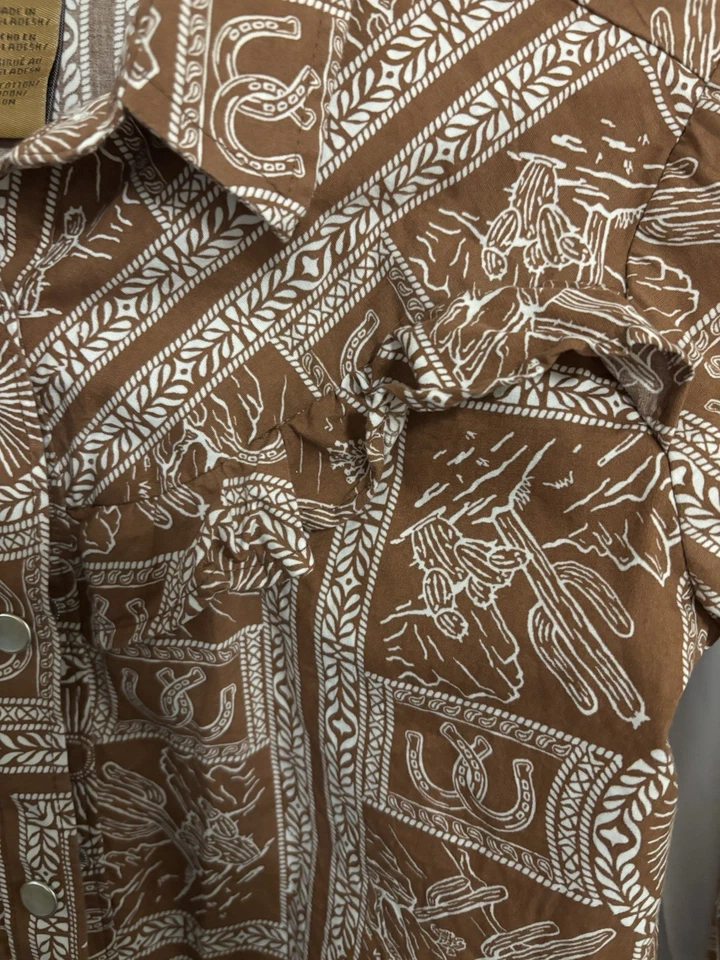 Wrangler Pearl Snap Long Sleeve Girls Size L Western Cactus Brown Shirt - Image 3 of 4