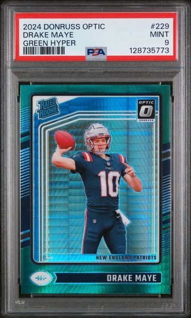 2024 Donruss Optic Green Hyper Prizm Drake Maye #229 RC Patriots PSA 9
