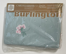 NOS Vintage Burlington Caress Full Flat Sheet Floral Made In USA NEW