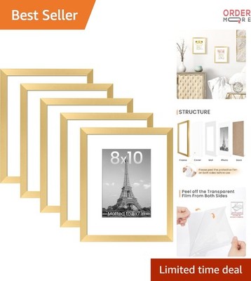 Set of 5 Picture Frames 8x10 or 5x7 Wall Gallery Collage Gold Plastic