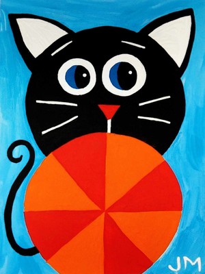 original painting ACEO size signed whimsical happy art ''The Beach Ball Cat''