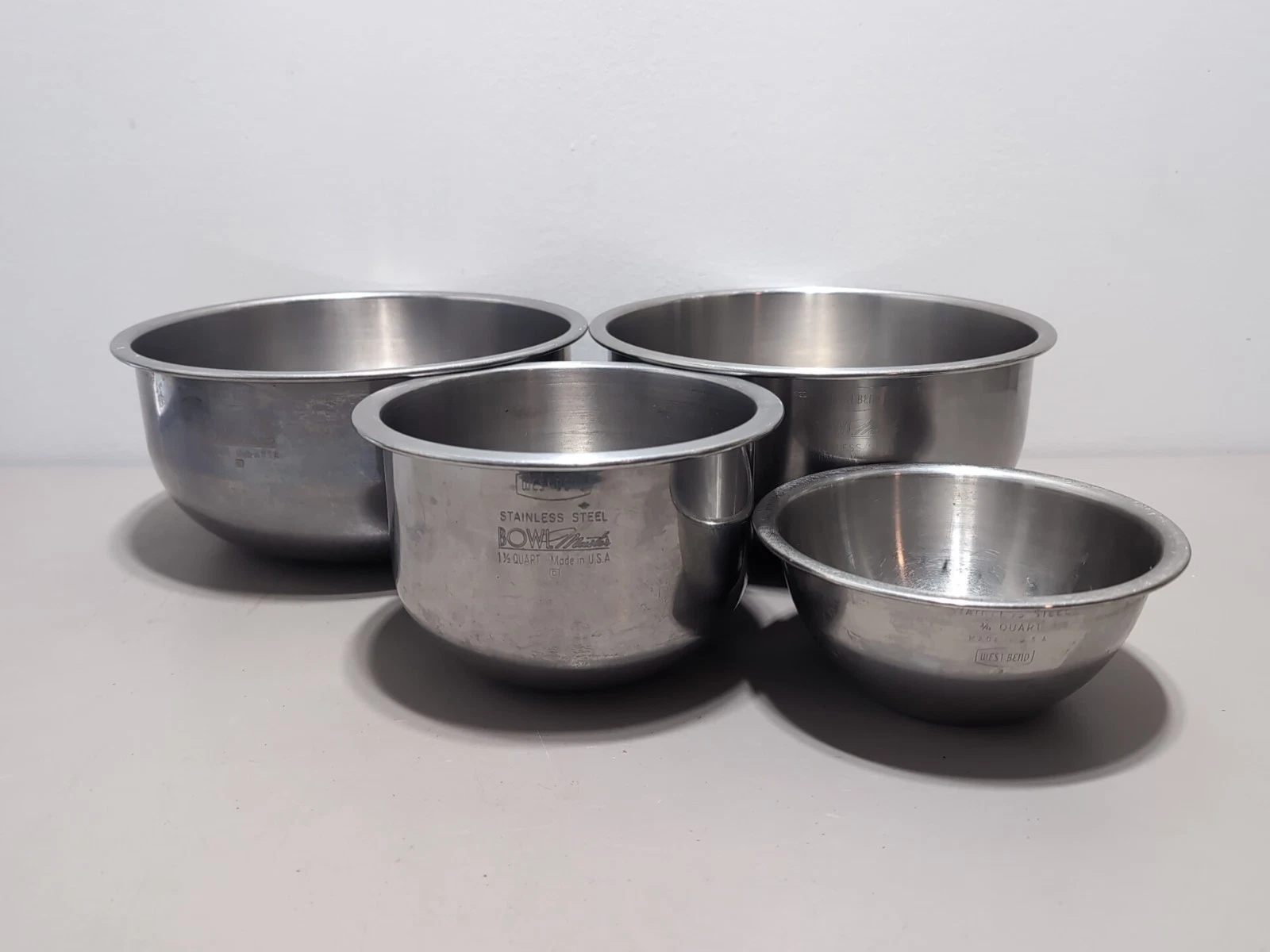 WEST BEND Bowl Master Stainless Steel Nesting Mixing Bowl Set 3.5, 1.5, 3/4 Qt.