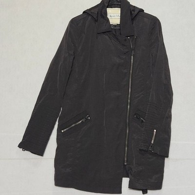 Raison Detre Womens Charcoal Gray Nylon Moto Trench Coat Hooded RD324NL Small