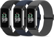 Compatible with Fitbit Charge 6 Watch Bands, 3 Pack Stretchy Nylon Sport Loop Wr