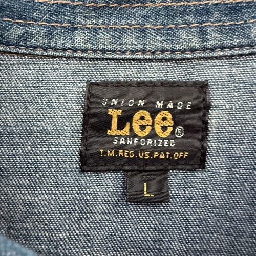 Lee Denim Shirt Men L Blue Union Made Sanforized Pearl Snap Western Cowboy Repro - Picture 3 of 9