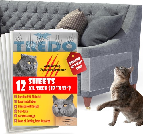 Anti Cat Scratch Furniture Protector - 12 Pack Single Sided Clear Couch Prote...