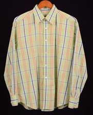 Robert Graham Green Cotton Blue Orange Jumbo Plaid Check Button Up Shirt L