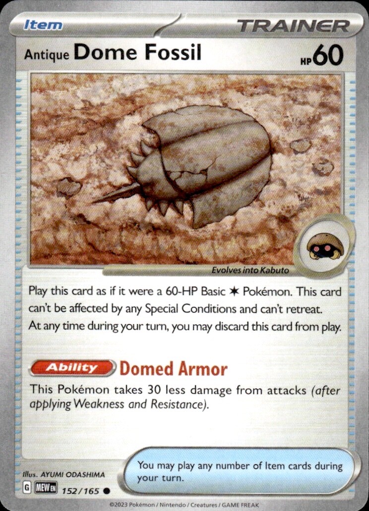 Antique Dome Fossil 152/165 NM - B1G1F - 151 Scarlet Violet Pokemon Card