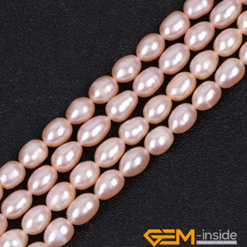 Cultured 5-6mm Freshwater Pearl Olivary Rice Beads For Jewelry Making 15" Strand - Afbeelding 1 van 38