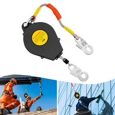 15M Self Retracting Lifeline Lanyard Fall Arrester Fall Protection w/ Hook Black