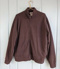 LL Bean Katahdin Iron Works Mens Large Sweatshirt Jacket Zip Brown Fleece Lined