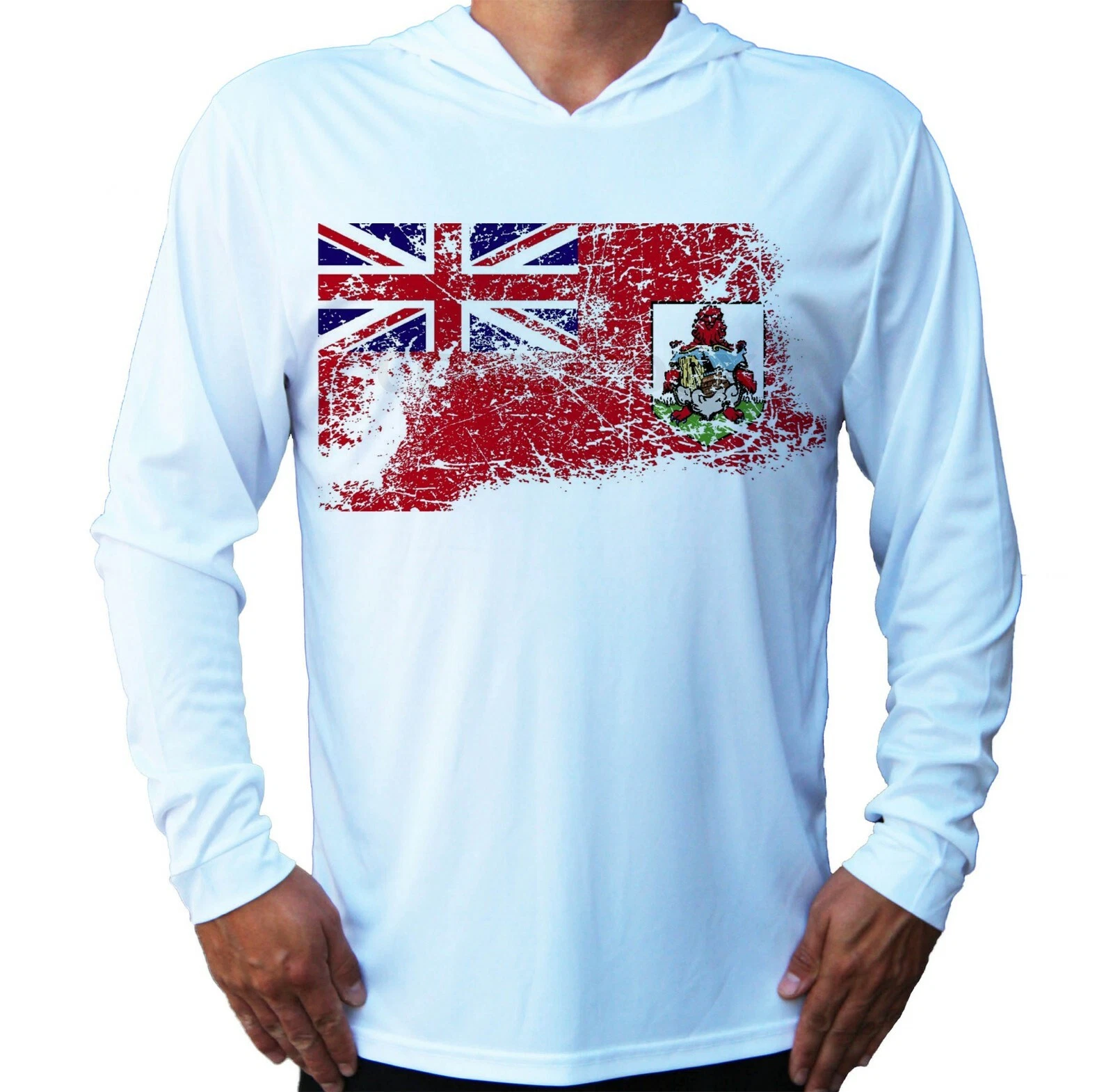 Bermuda Flag Water Sport UV Protected UPF 50 Long Sleeve T-Shirt Hood Boat Beach