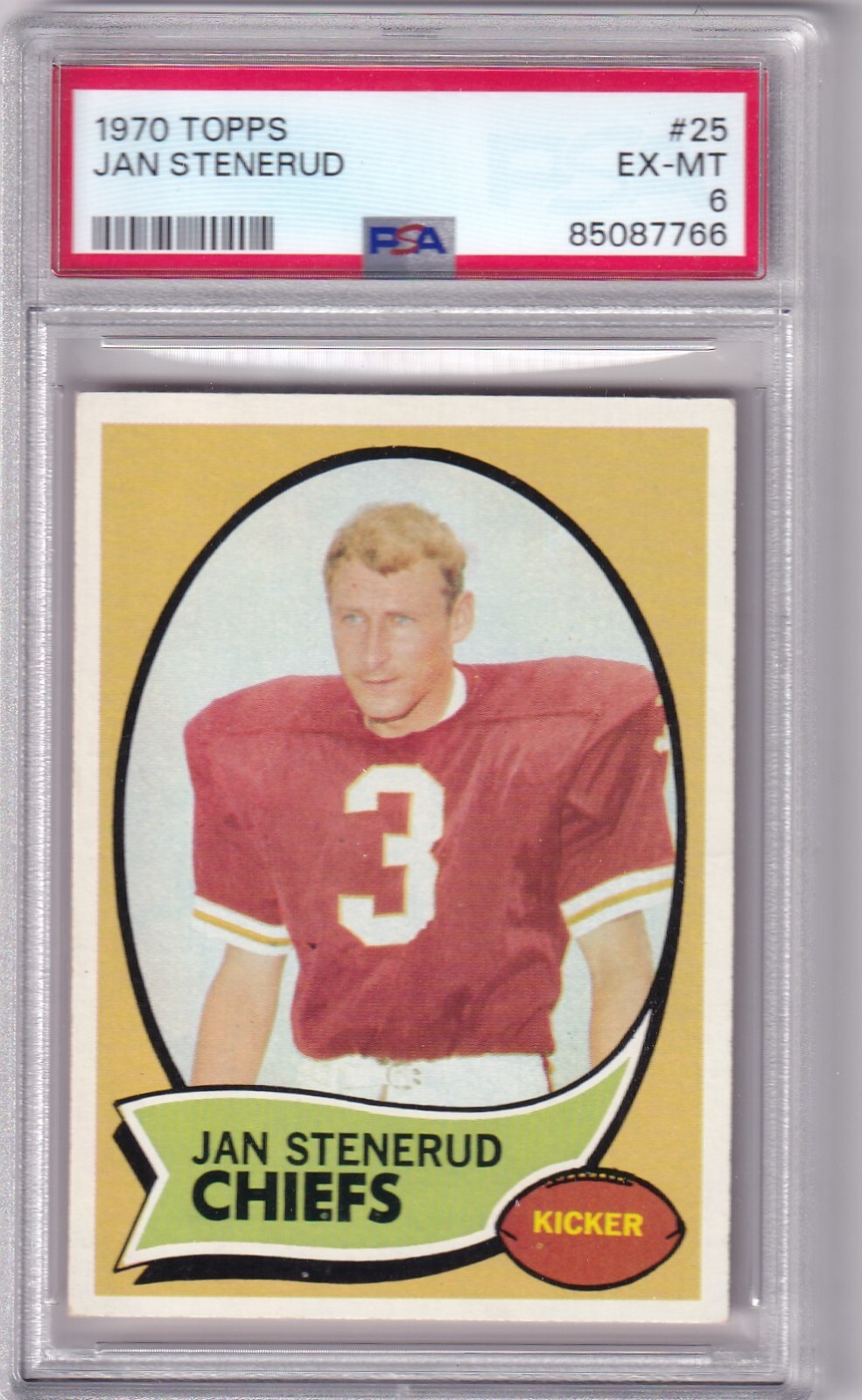 1970 Topps Football Jan Stenerud Rookie Card #25 PSA 6